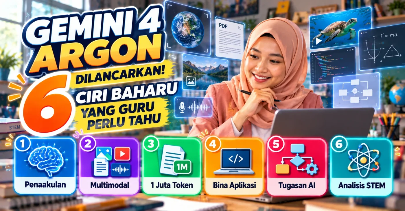 Enam kemampuan Gemini 4 Argon yang berpotensi membantu guru menganalisis bahan, membina aplikasi dan merancang pembelajaran.